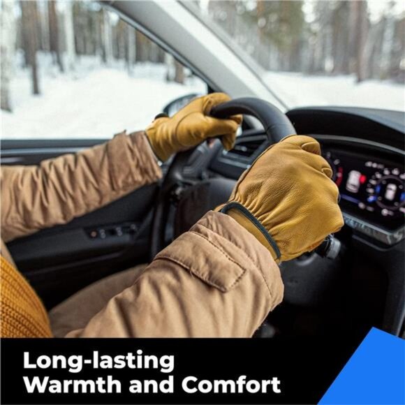 Winter Leather Work Gloves, Warm 3M Thinsulate Lining for Cold Weather - Picture 3 of 7